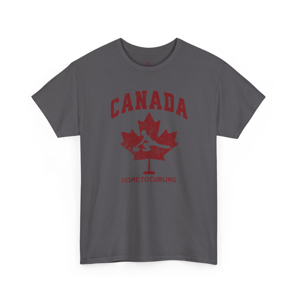 Canada Home To Curling Vintage Athletic T-Shirt – Burgundy Red Graphic