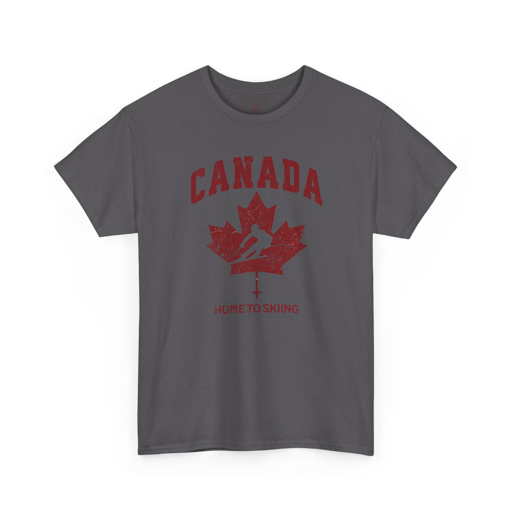 Canada Home To Skiing Vintage Athletic T-Shirt – Burgundy Red Graphic