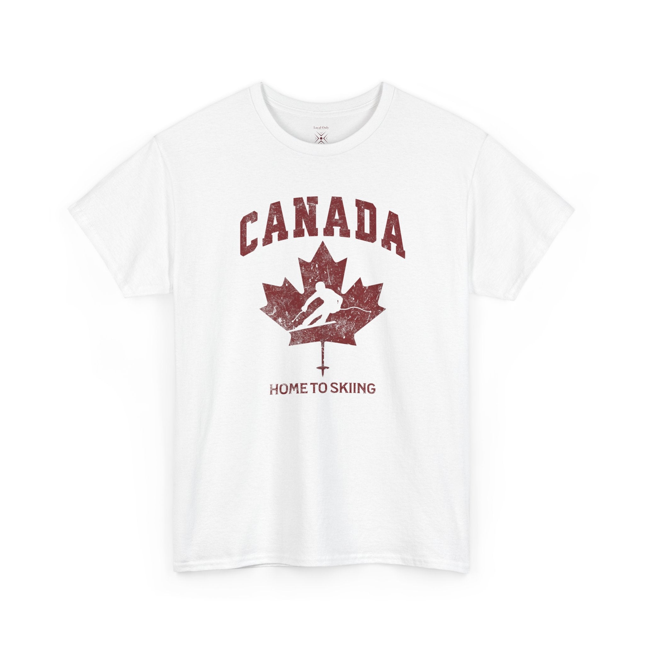 Canada Home To Skiing Vintage Athletic T-Shirt – Burgundy Red Graphic