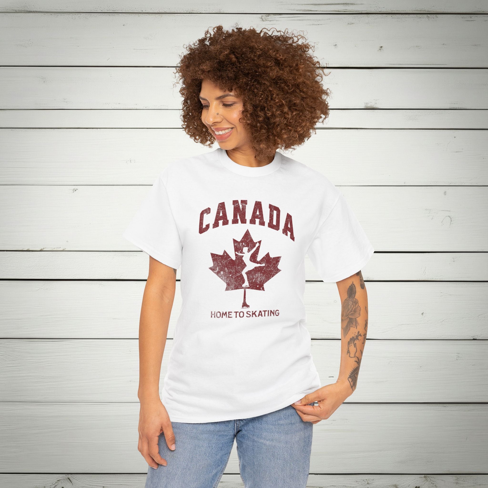 Canada Home To Skating Vintage Athletic T-Shirt – Burgundy Red Graphic