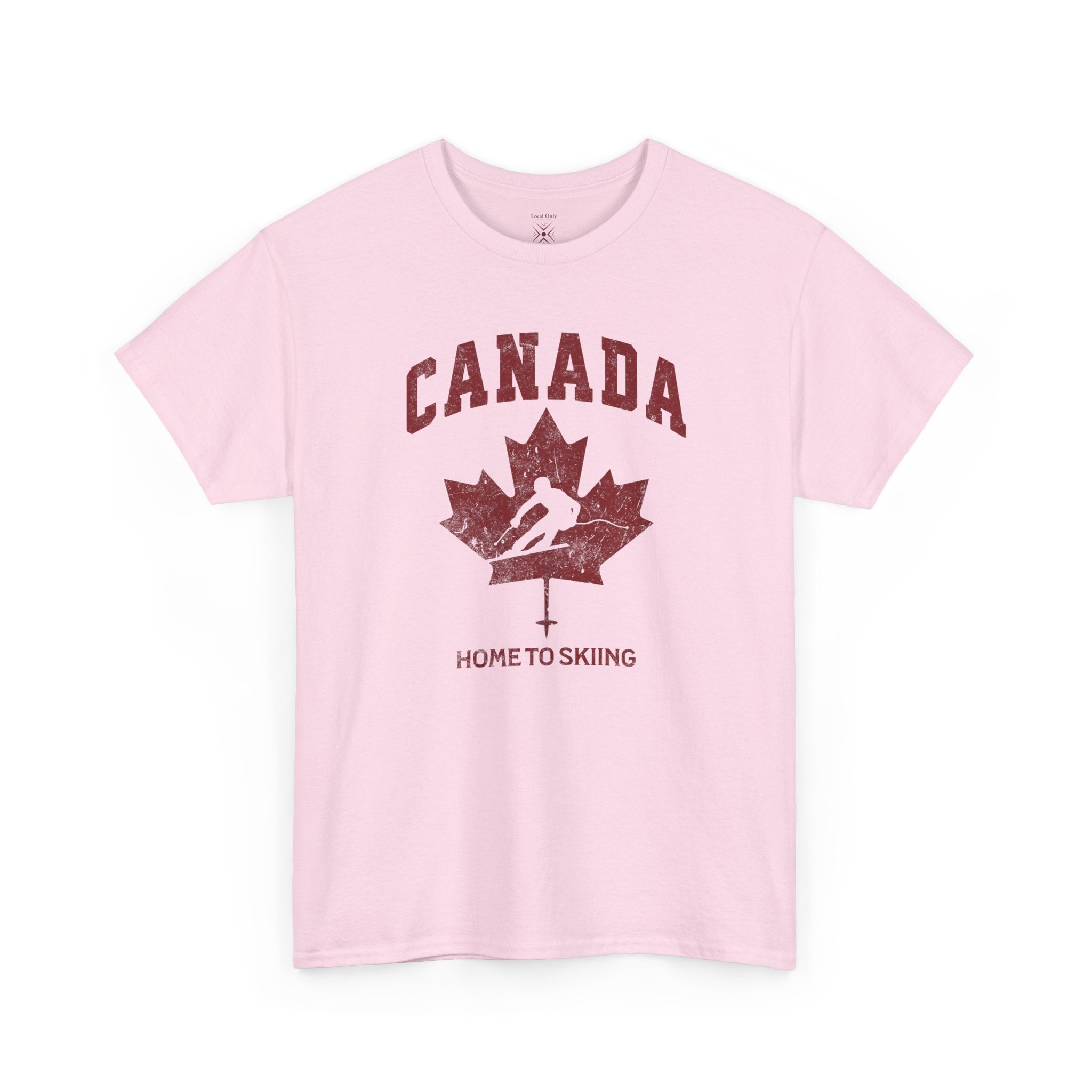 Canada Home To Skiing Vintage Athletic T-Shirt – Burgundy Red Graphic