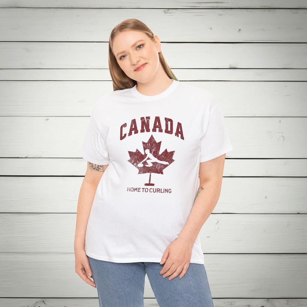 Canada Home To Curling Vintage Athletic T-Shirt – Burgundy Red Graphic