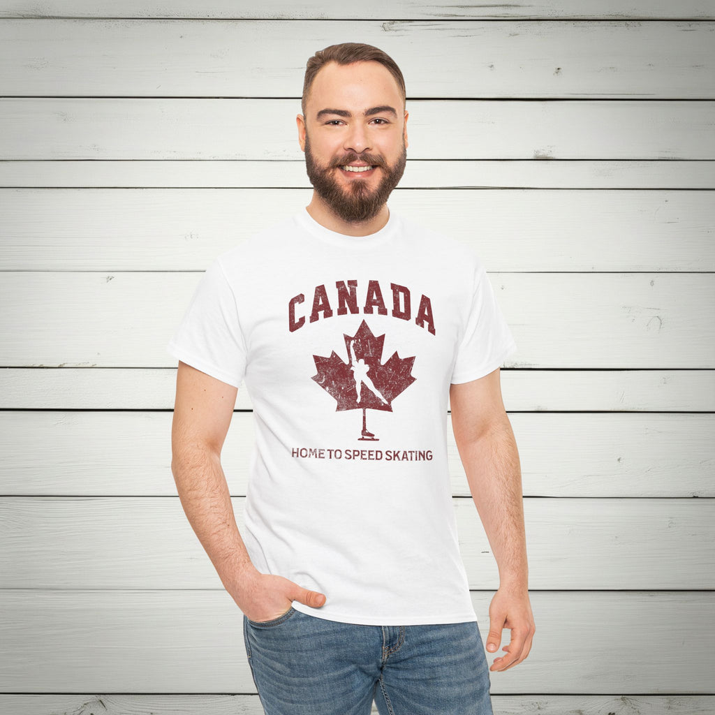 Canada Home To Speed Skating Vintage Collegiate T-Shirt – Burgundy Red Graphic Tee
