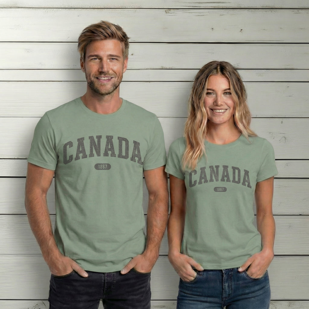 Canada 1867 Vintage Collegiate T-Shirt – Grey Graphic – Colourful
