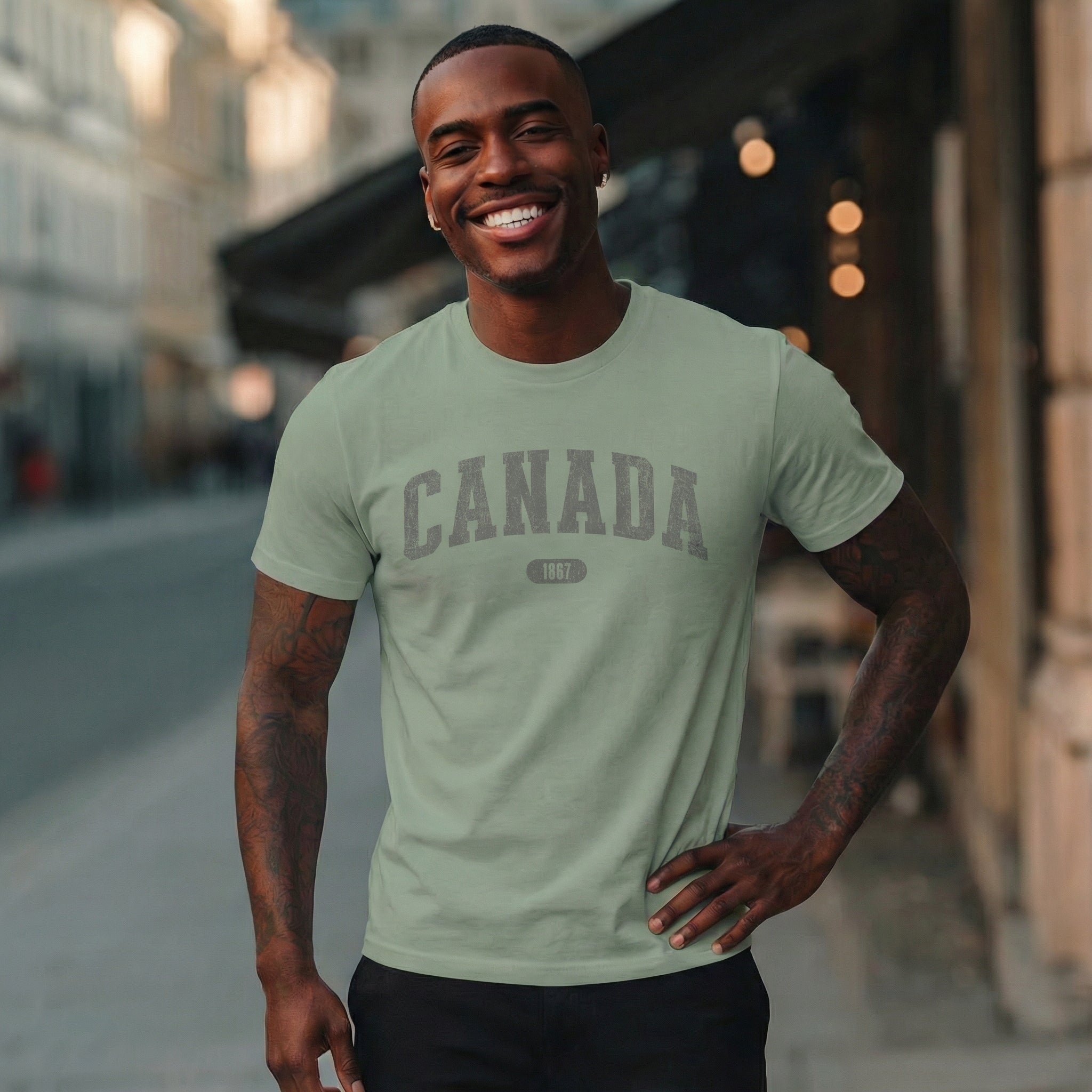 Canada 1867 Vintage Collegiate T-Shirt – Grey Graphic – Colourful