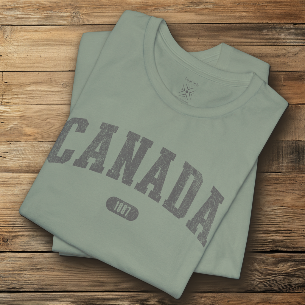 Canada 1867 Vintage Collegiate T-Shirt – Grey Graphic – Colourful