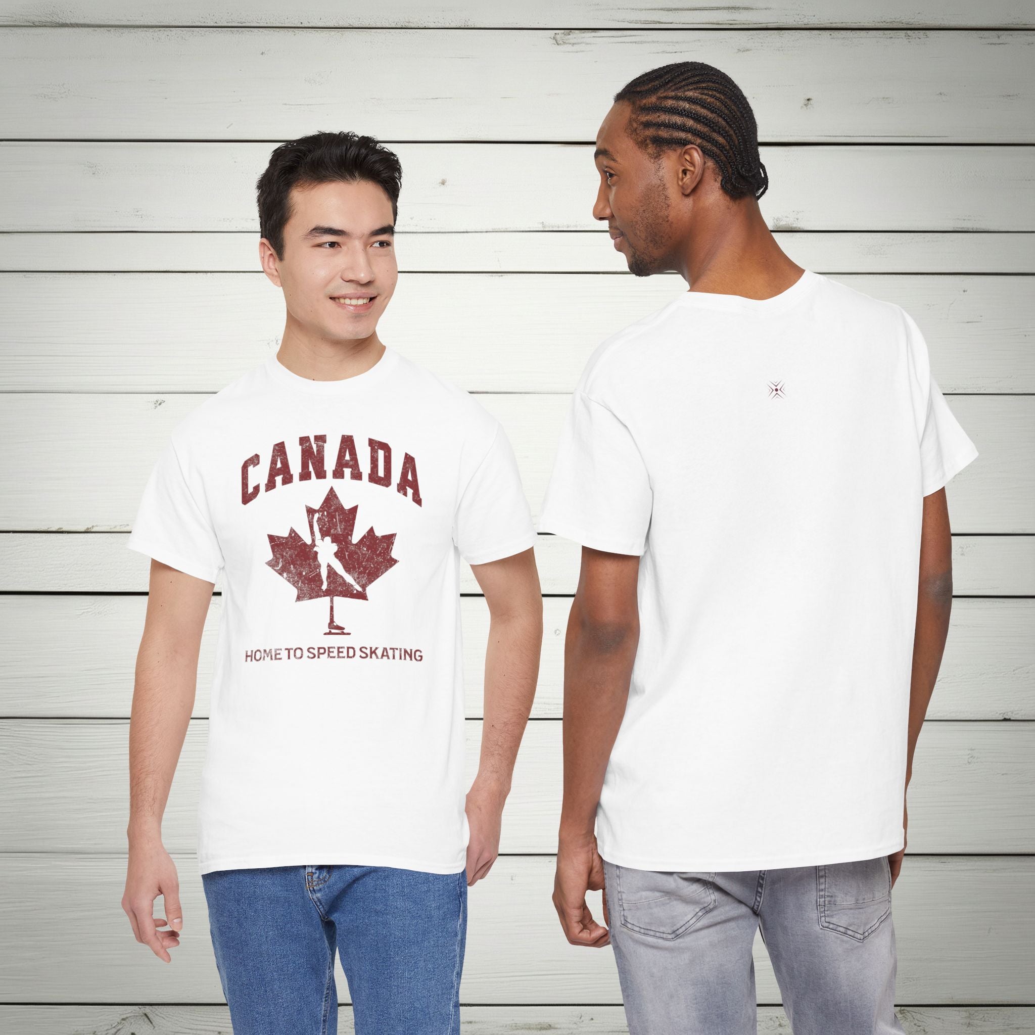 Canada Home To Speed Skating Vintage Collegiate T-Shirt – Burgundy Red Graphic Tee