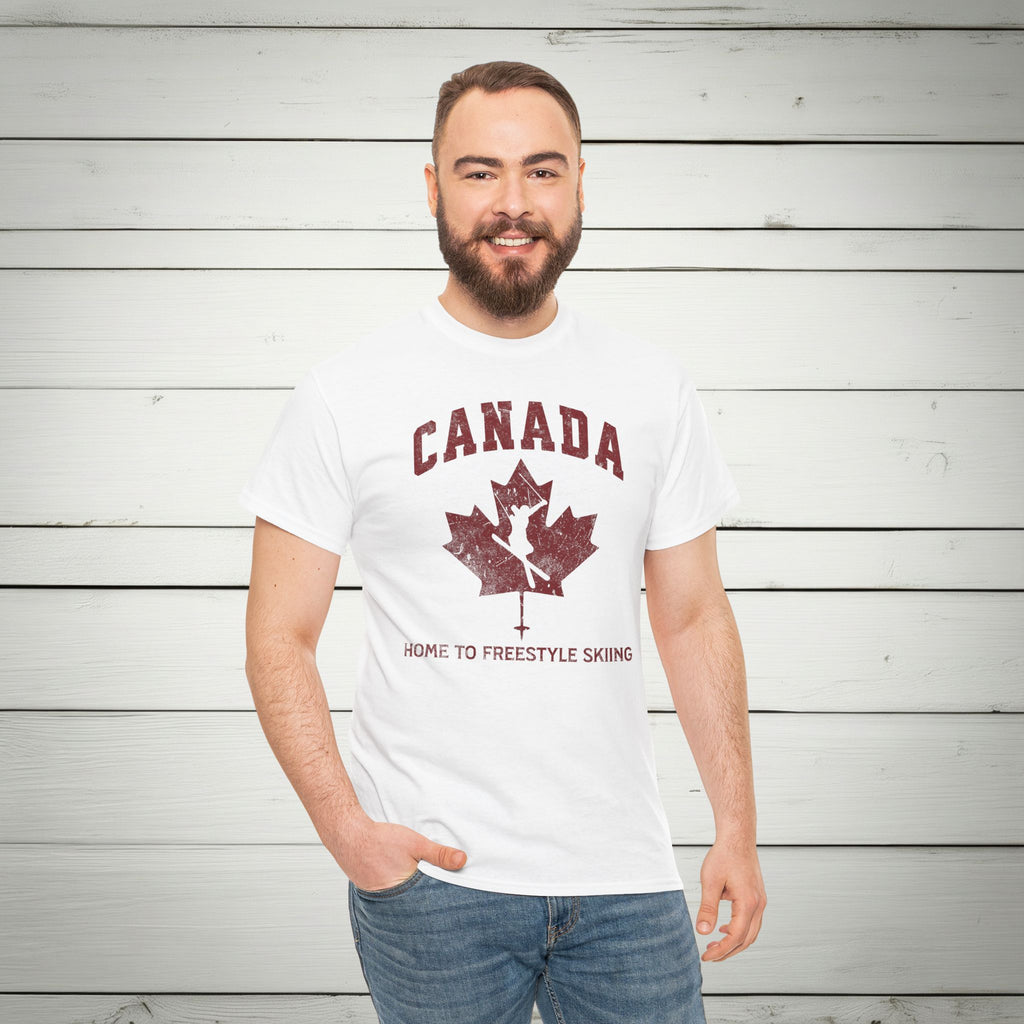Canada Home To Freestyle Skiing Vintage Athletic T-Shirt – Burgundy Red Graphic Tee