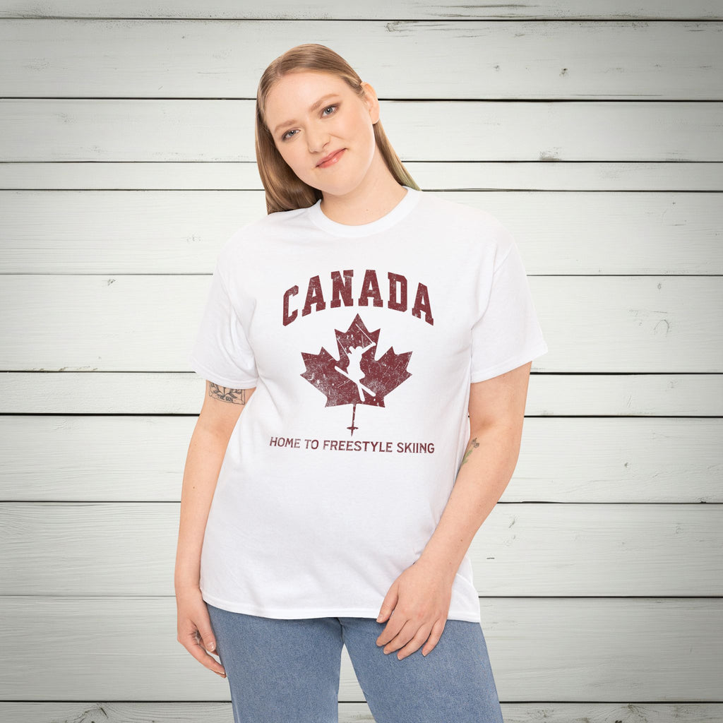 Canada Home To Freestyle Skiing Vintage Athletic T-Shirt – Burgundy Red Graphic Tee