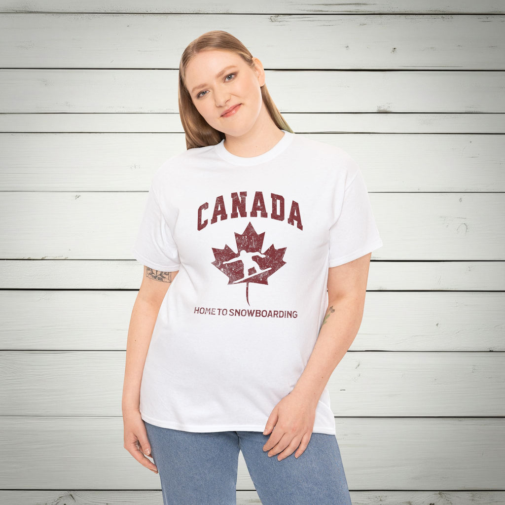 Canada Home to Snowboarding Vintage Maple Leaf T-Shirt – Burgundy Red Graphic