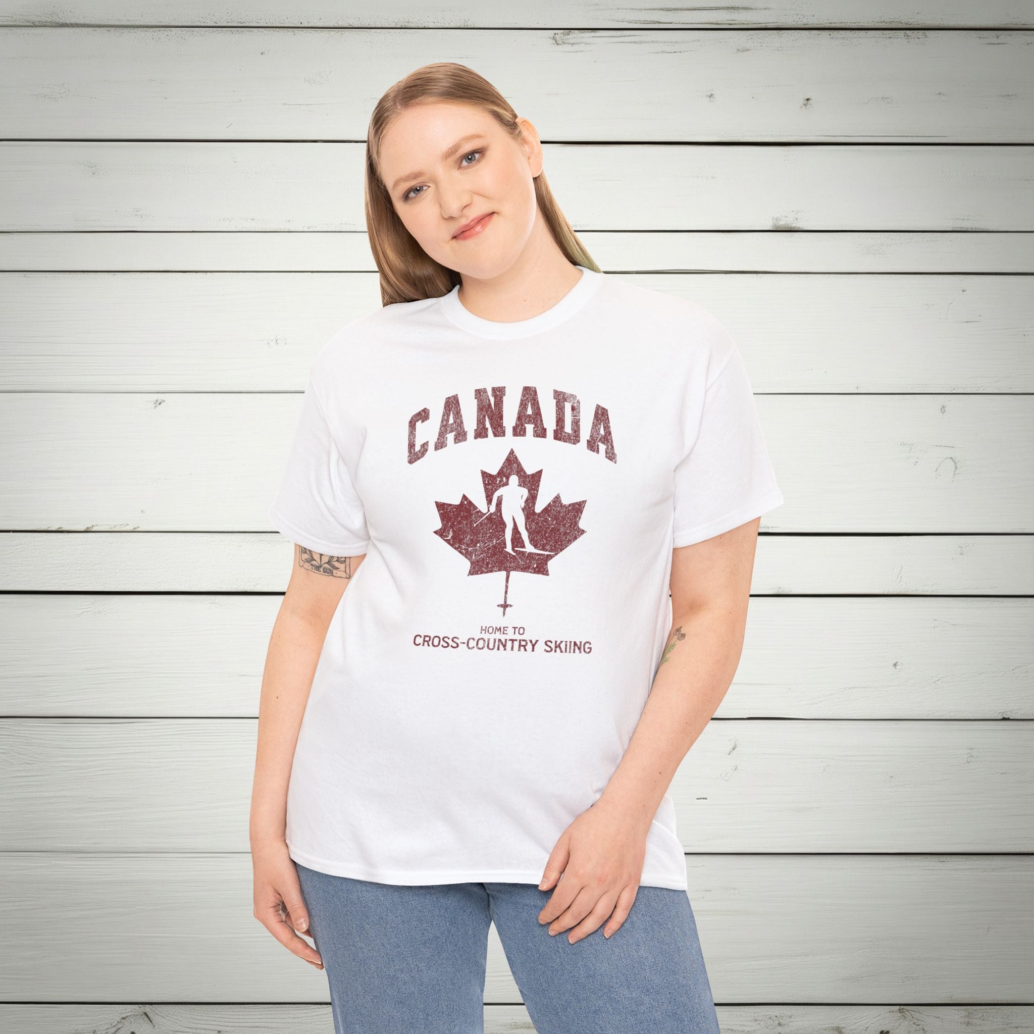 Canada Home To Cross-Country Skiing Vintage Athletic T-Shirt – Burgundy Red Graphic Tee