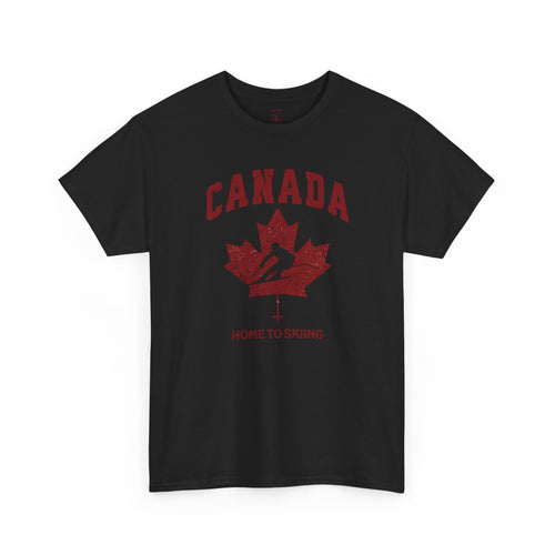 Canada Home To Skiing Vintage Athletic T-Shirt – Burgundy Red Graphic