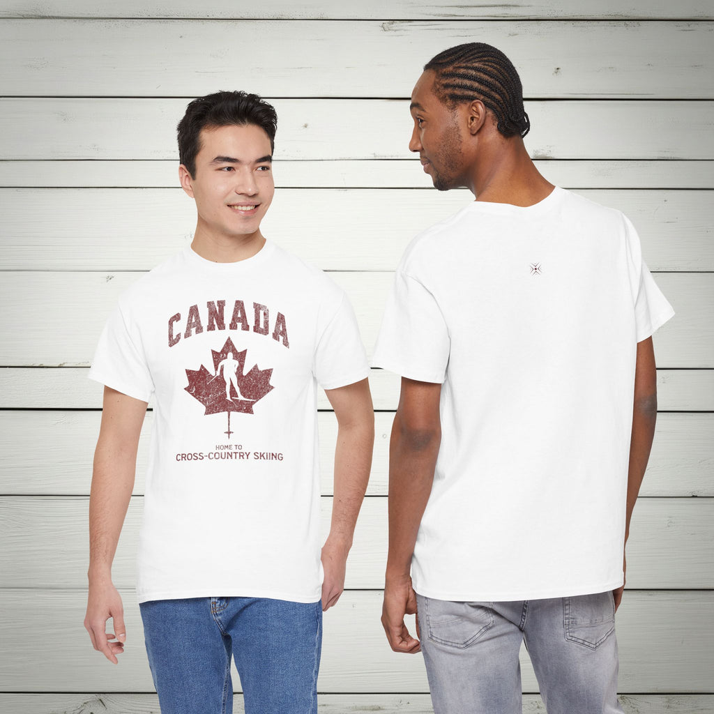 Canada Home To Cross-Country Skiing Vintage Athletic T-Shirt – Burgundy Red Graphic Tee