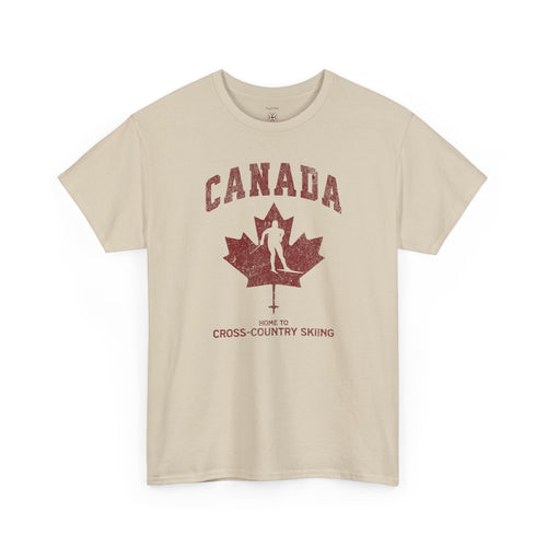 Canada Home To Cross-Country Skiing Vintage Athletic T-Shirt – Burgundy Red Graphic Tee