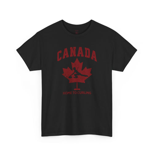 Canada Home To Curling Vintage Athletic T-Shirt – Burgundy Red Graphic